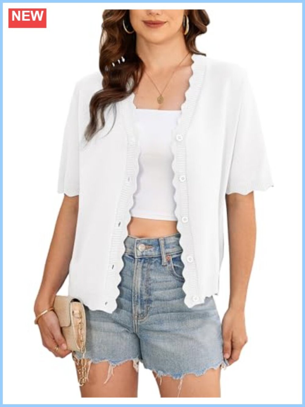Scalloped Cropped Short Sleeve Knit Cardigan Shrug for Dress